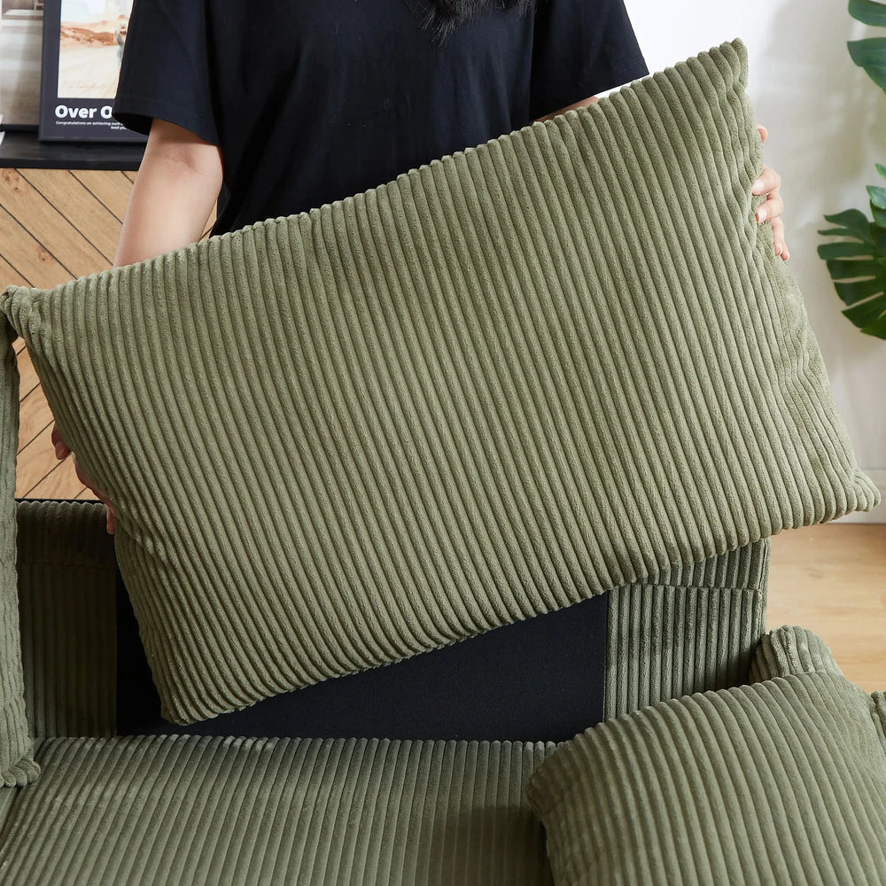 Sleeper Sofa Green Corduroy 3-in-1 Adjustable With Pullout Bed With Side Pockets Media 8