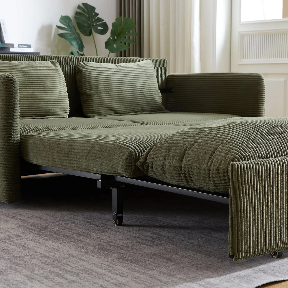 Sleeper Sofa Green Corduroy 3-in-1 Adjustable With Pullout Bed With Side Pockets Media 14