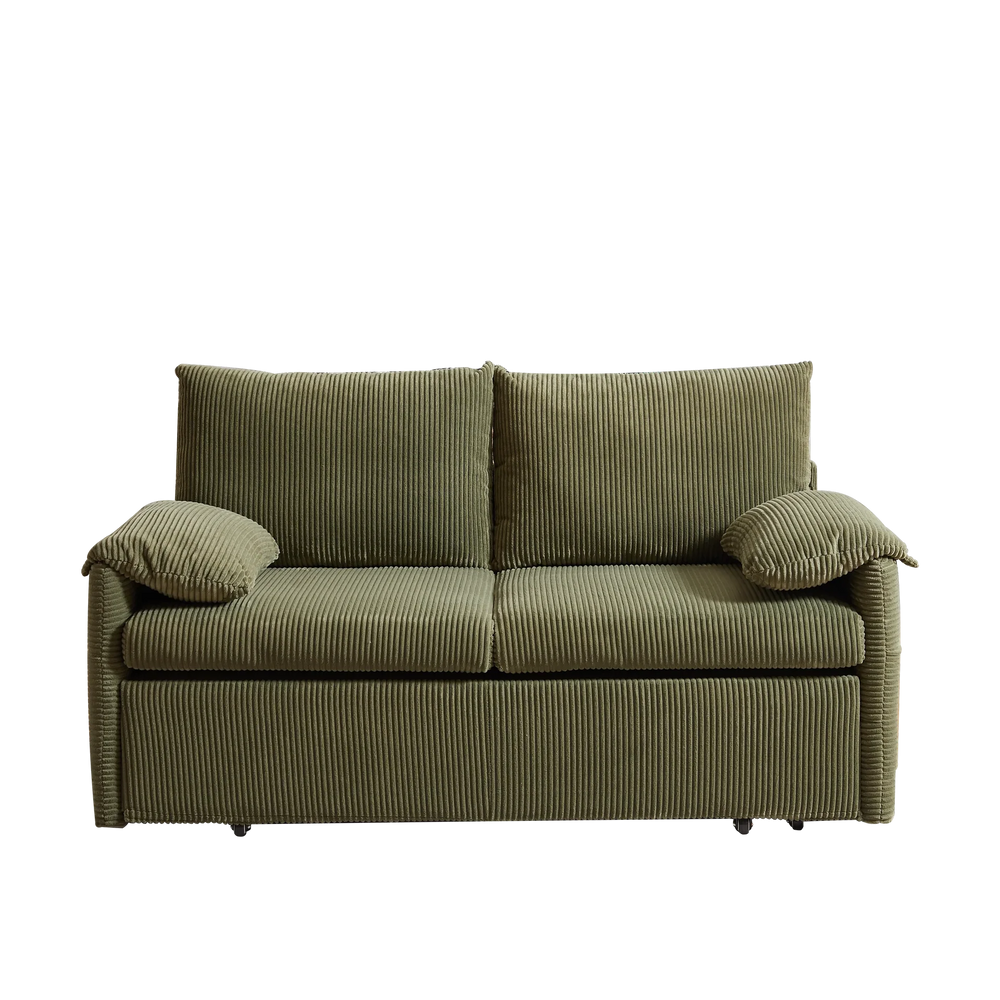 Sleeper Sofa Green Corduroy 3-in-1 Adjustable With Pullout Bed With Side Pockets Media 13