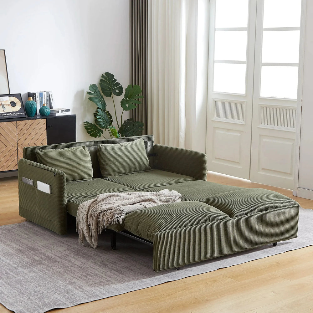 MH'' 64.5 Inch Sleeper Sofa Bed  3-in-1 Adjustable Sleeper with Pullout Bed   2 Pillows and Side Pockets  Soft Corduroy Convertible Sleeper Sofa Bed for Living Room Bedroom Apartment Office - DTY Store