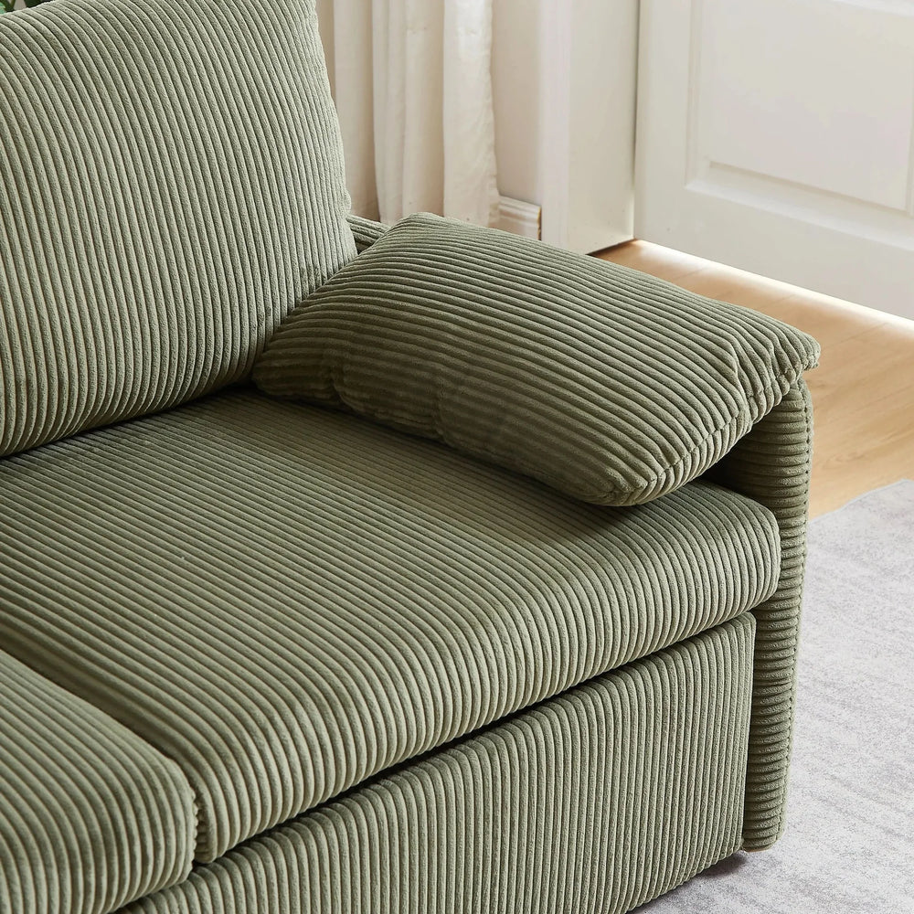 Sleeper Sofa Green Corduroy 3-in-1 Adjustable With Pullout Bed With Side Pockets Media 11