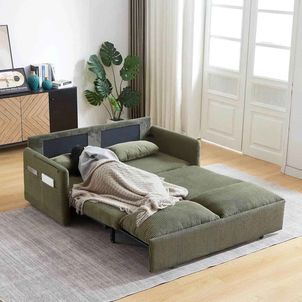 MH'' 64.5 Inch Sleeper Sofa Bed  3-in-1 Adjustable Sleeper with Pullout Bed   2 Pillows and Side Pockets  Soft Corduroy Convertible Sleeper Sofa Bed for Living Room Bedroom Apartment Office - DTY Store