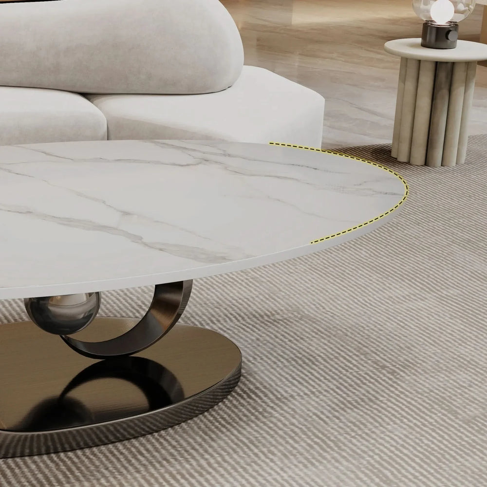 Marble Coffee Table Faux Marble Top & Sculptural Stainless Steel Base Media 2