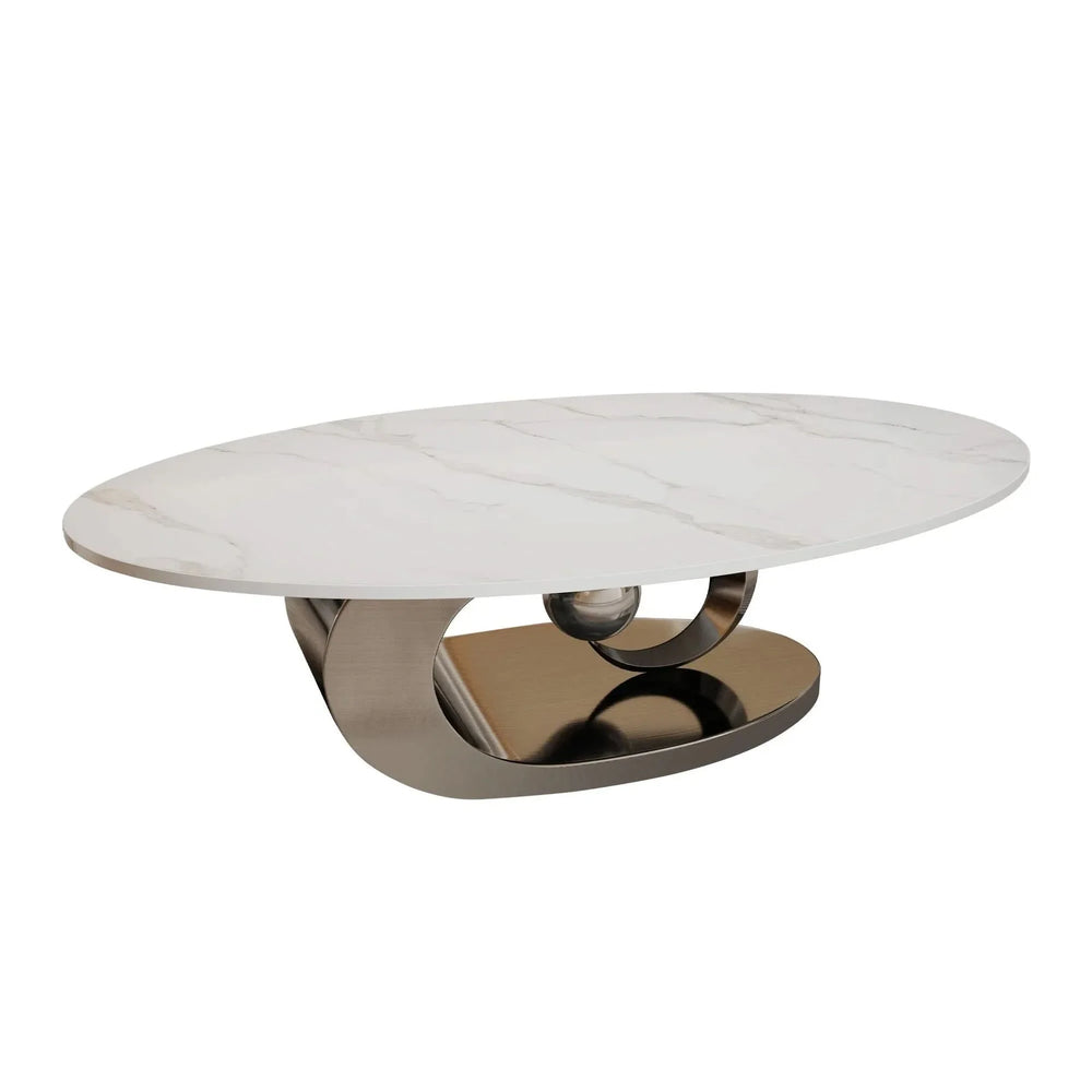 Marble Coffee Table Faux Marble Top & Sculptural Stainless Steel Base Media 3