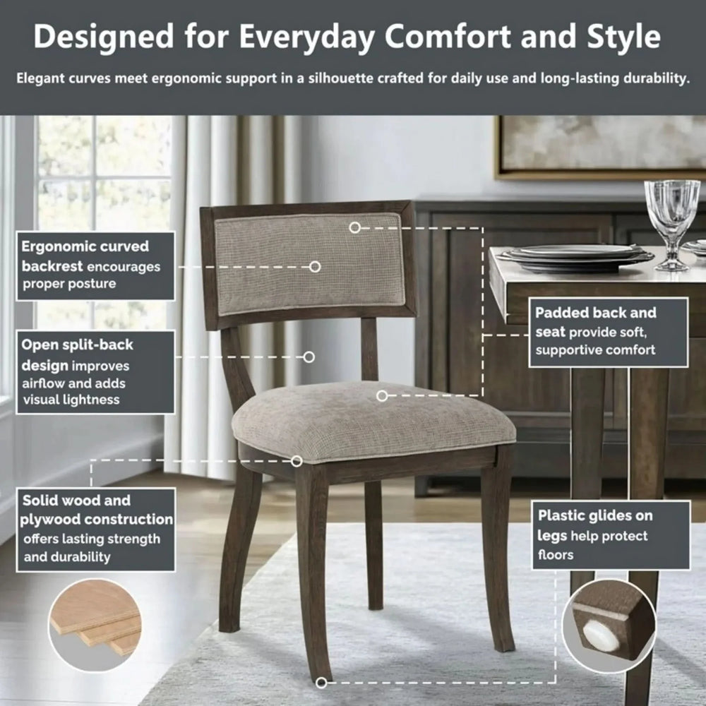 Upholstered Dining Chairs Beige Set Of 2 With Aged Brown Oak Finish Media 7