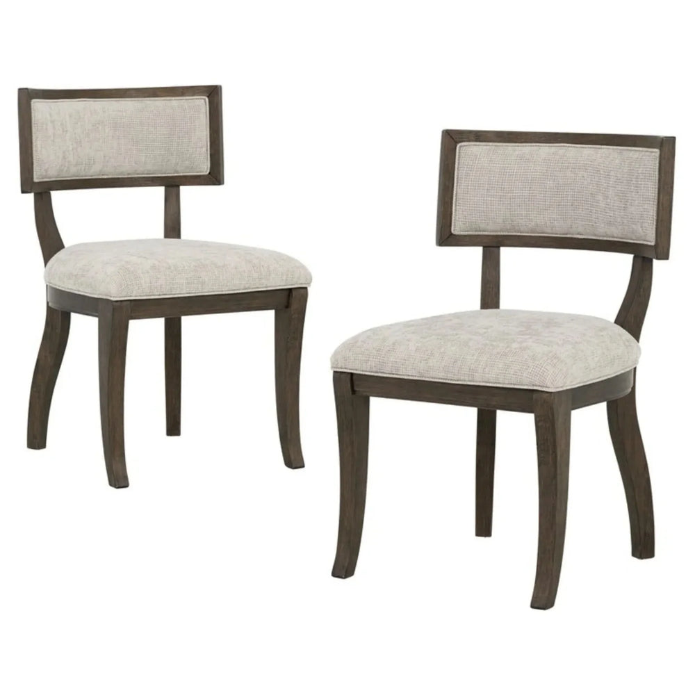 Upholstered Dining Chairs Beige Set Of 2 With Aged Brown Oak Finish Media 1