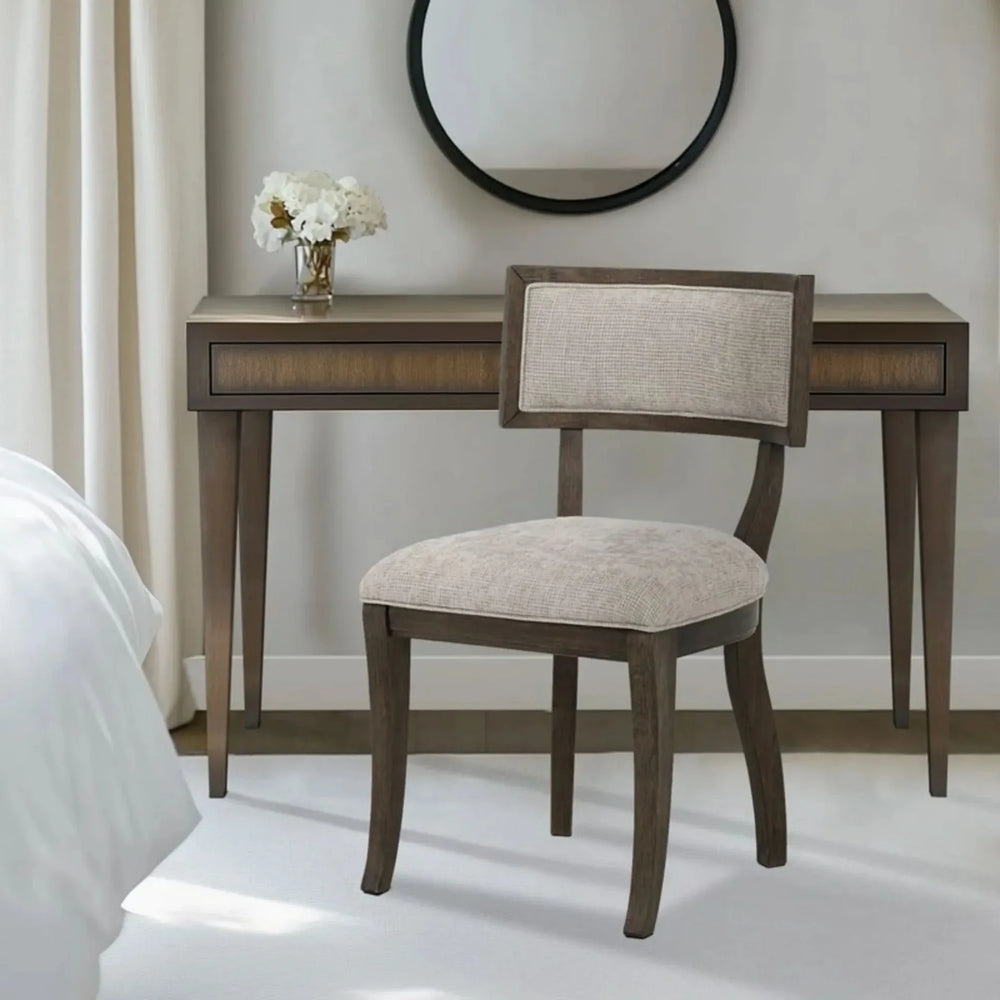 Upholstered Dining Chairs Beige Set Of 2 With Aged Brown Oak Finish Media 8