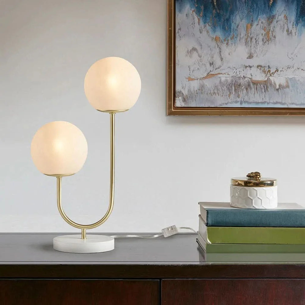 Globe Table Lamp 2 Light Metal Iron Gold Brass Finish Modern Home Accent Media 8