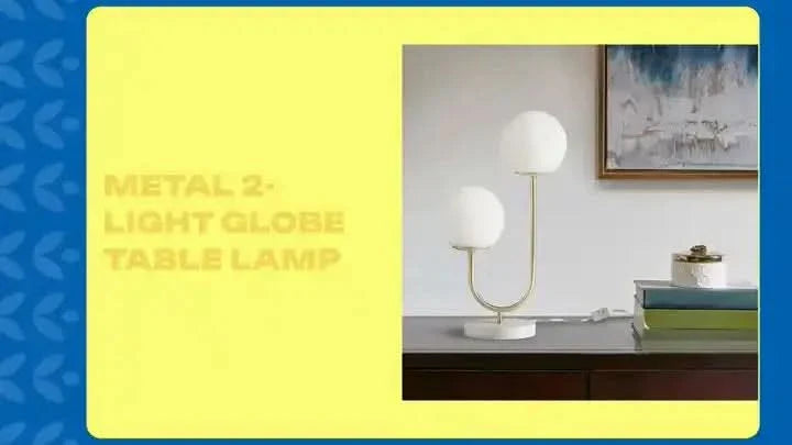 Globe Table Lamp 2 Light Metal Iron Gold Brass Finish Modern Home Accent Media 3