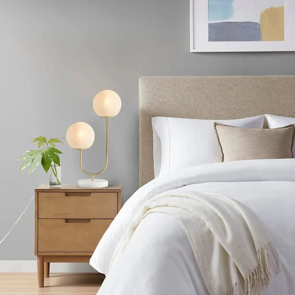 Globe Table Lamp 2 Light Metal Iron Gold Brass Finish Modern Home Accent Media 14