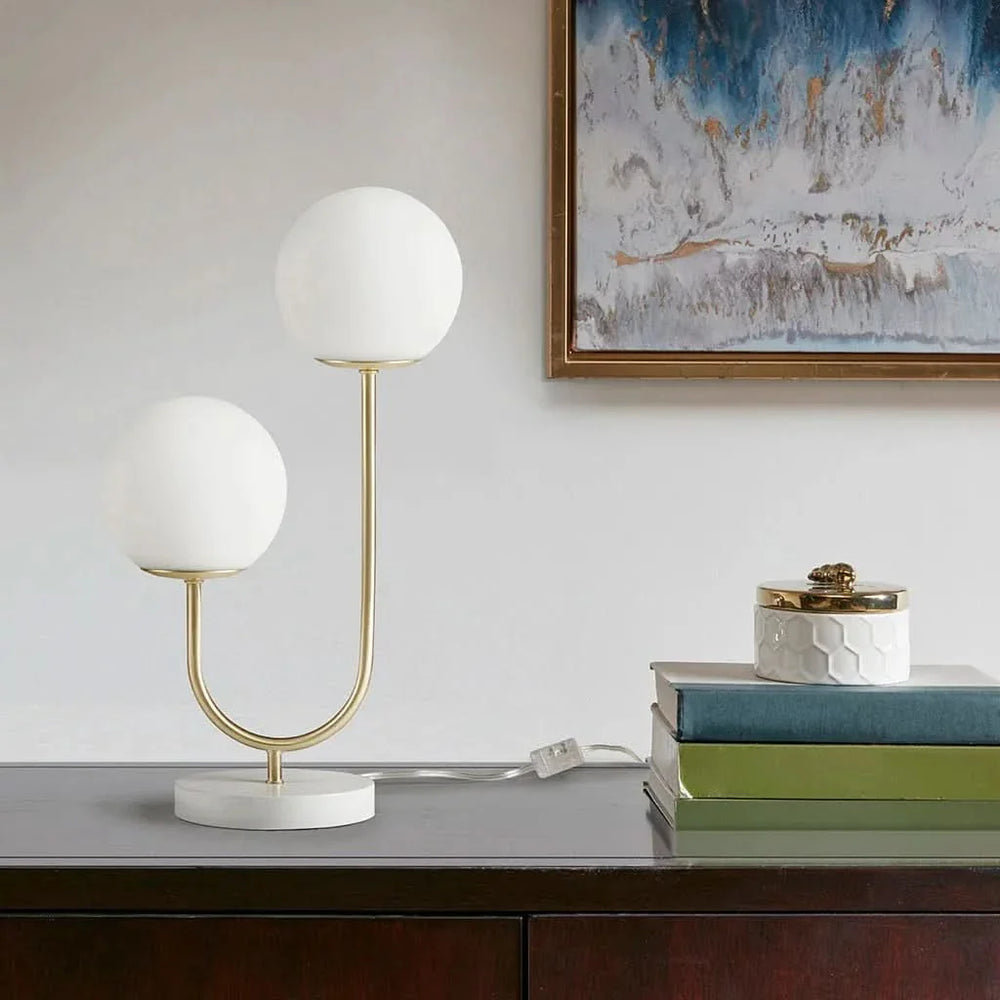 Globe Table Lamp 2 Light Metal Iron Gold Brass Finish Modern Home Accent Media 6