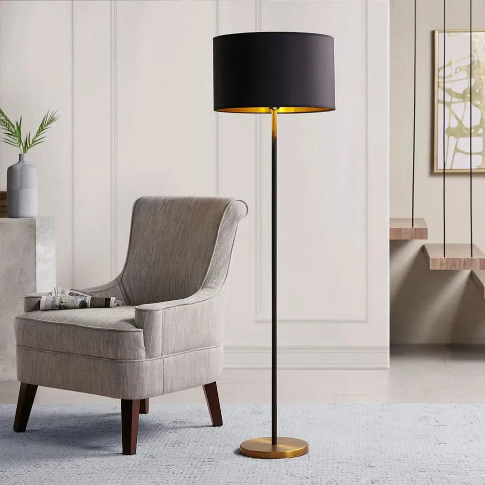 Floor Lamp Cotton Shade Drum Modern Metal Stem Living Room Lighting Media 6