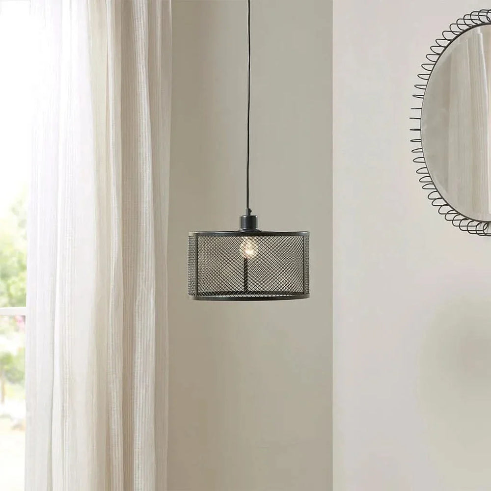 Metal Mesh Pendant Light Iron Black Finish Industrial Ceiling Fixture Media 7