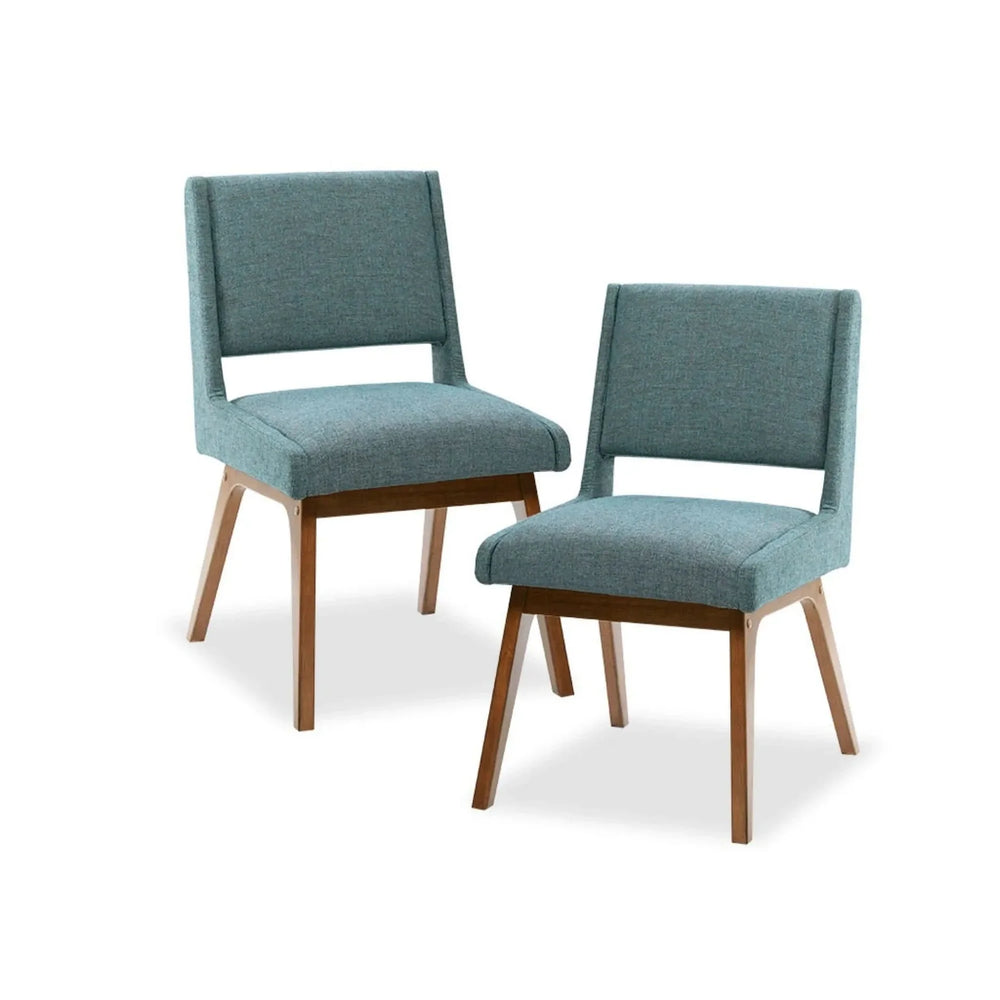 Dining Chair Blue Polyester Upholstery Set Of 2 Mid-Century Chairs Media 1