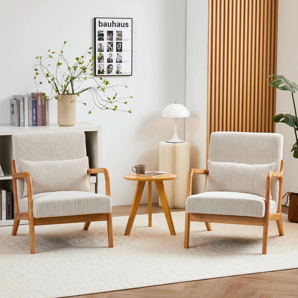 Mid-Century Modern Accent Chair with Pillow Upholstered Arm Chair in Beige Polyester and Solid Wood Frame (beige) Media 21
