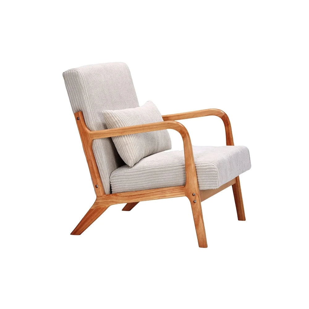 Mid-Century Modern Accent Chair with Pillow Upholstered Arm Chair in Beige Polyester and Solid Wood Frame (beige) Media 12