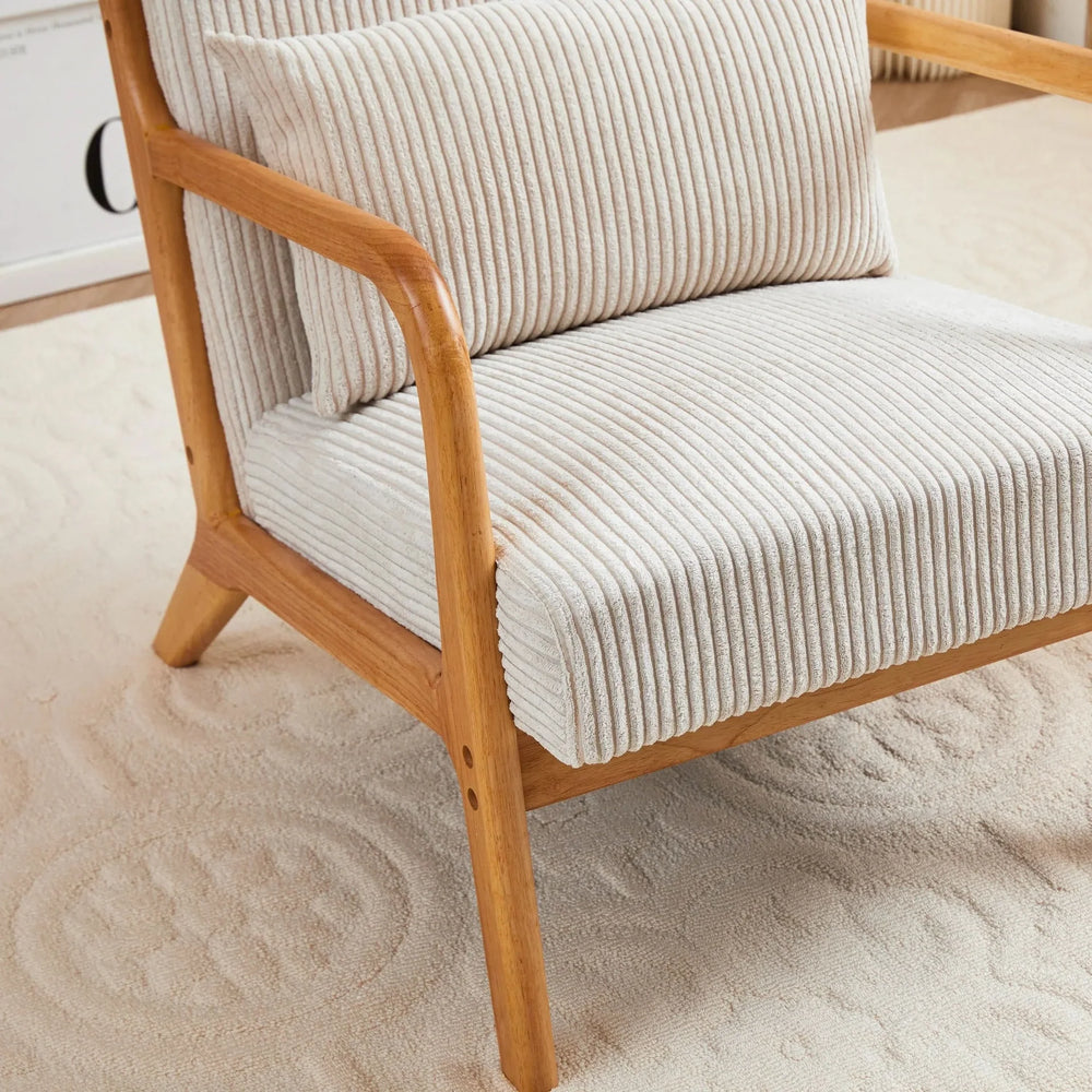 Mid-Century Modern Accent Chair with Pillow Upholstered Arm Chair in Beige Polyester and Solid Wood Frame (beige) Media 9