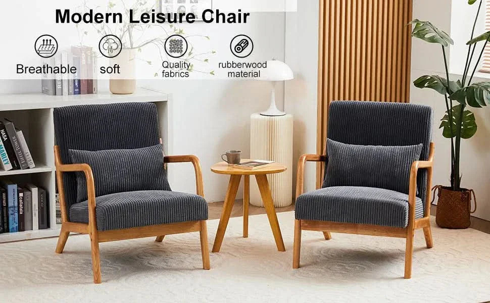 Mid-Century Modern Accent Chair with Pillow Upholstered Arm Chair in Beige Polyester and Solid Wood Frame (beige) Media 24