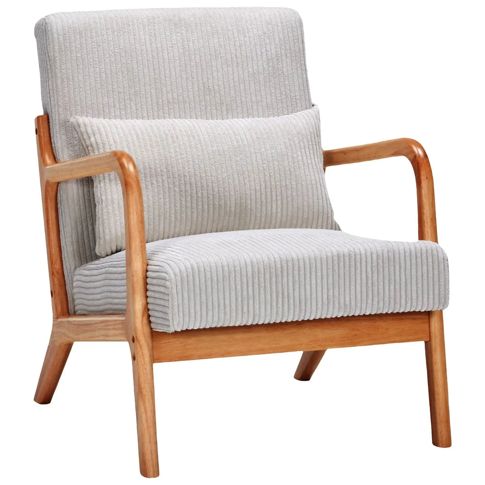 Mid-Century Modern Accent Chair with Pillow Upholstered Arm Chair in Beige Polyester and Solid Wood Frame (beige) Media 1