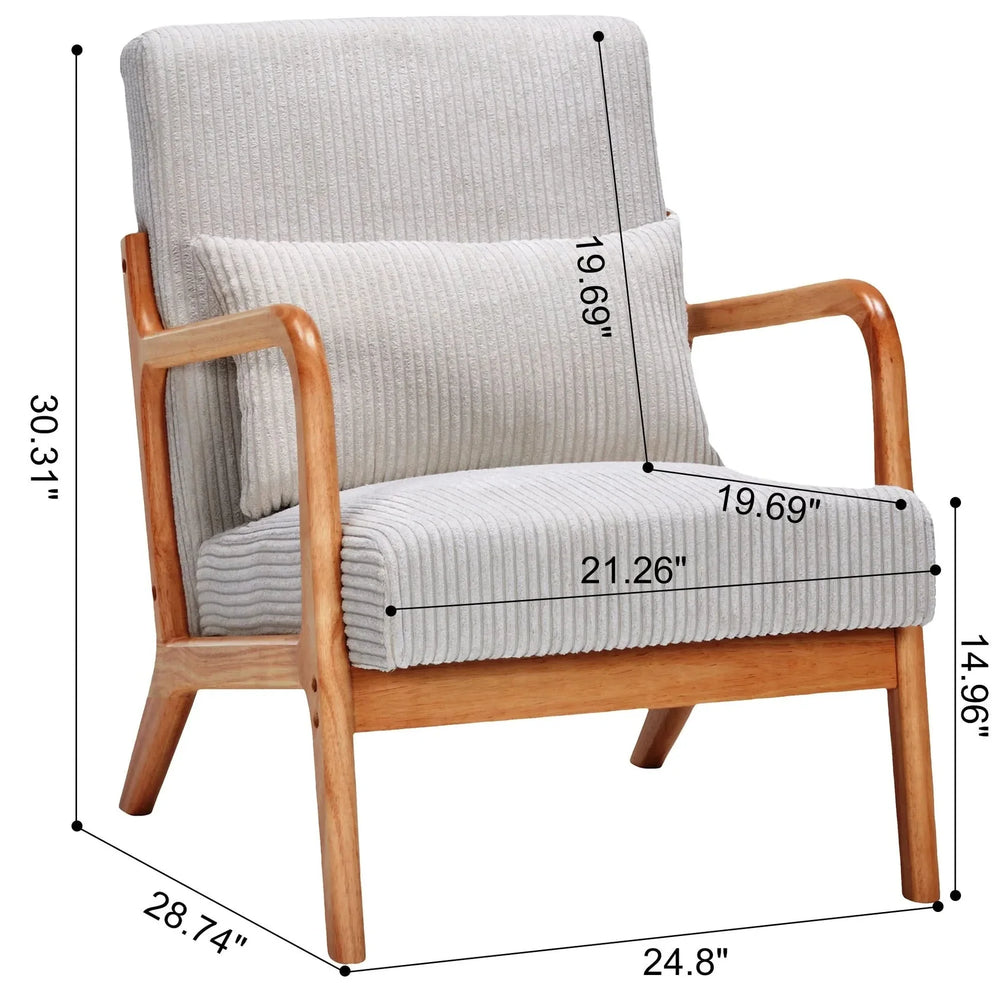 Mid-Century Modern Accent Chair with Pillow Upholstered Arm Chair in Beige Polyester and Solid Wood Frame (beige) Media 2