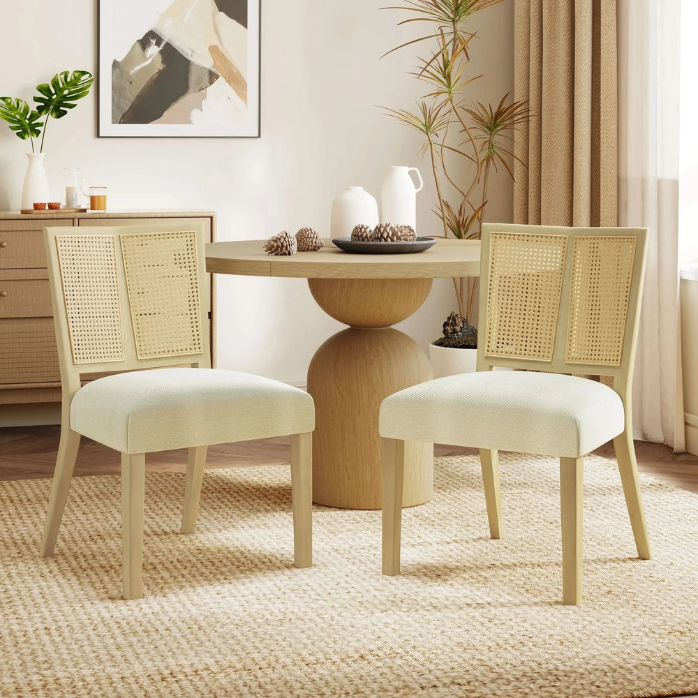 Dining Chair Wood & Fabric Mid Century Set Of 2 For Dining Room Area Media 2