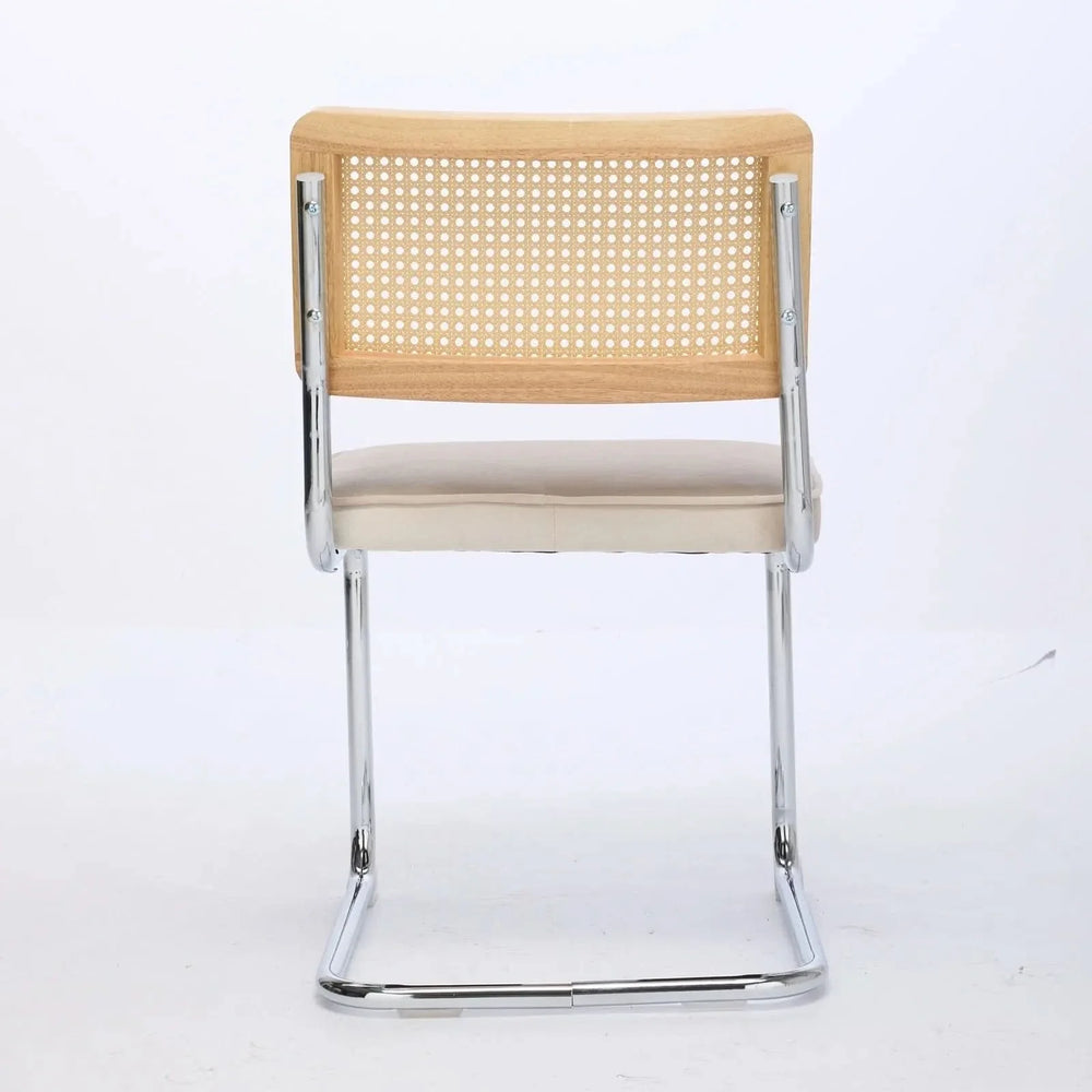 Dining Chairs Velvet Upholstery & Cane Back Beige Chrome Base Set Of 2 Media 6