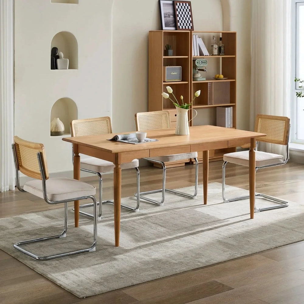 Dining Chairs Velvet Upholstery & Cane Back Beige Chrome Base Set Of 2 Media 16