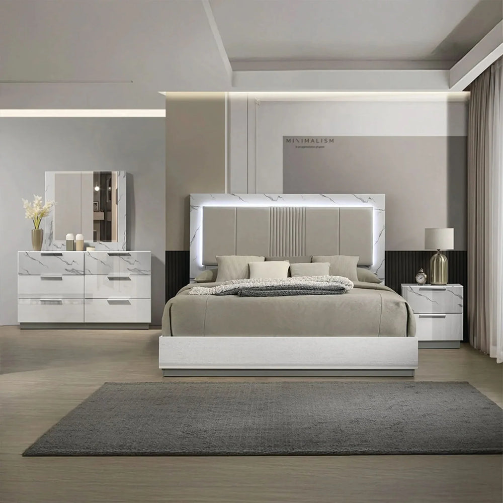 Mist Queen 4-Piece Set – Two-Tone High-Gloss Marble & Lacquer Finish with LED Lighting White - DTY Store