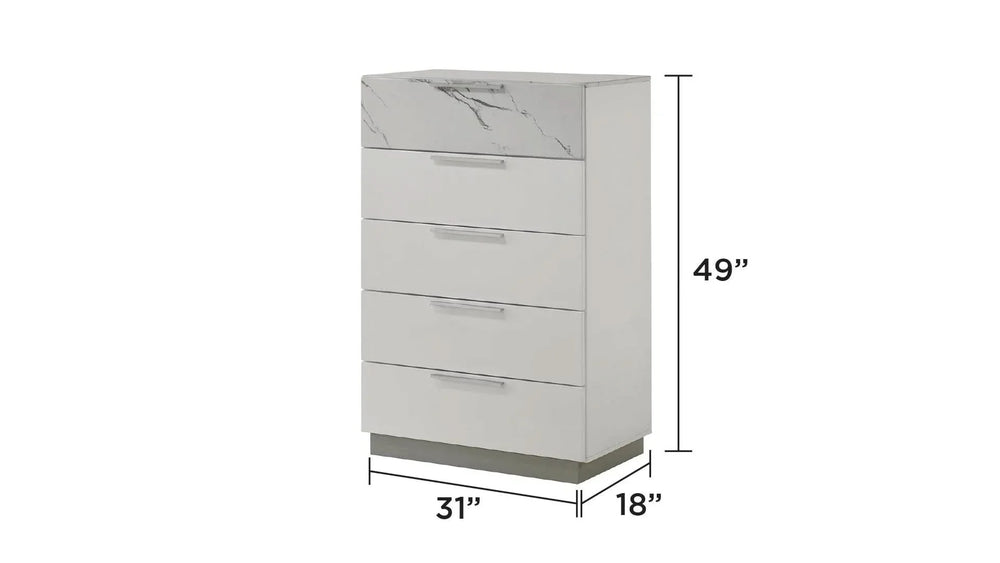 Queen Bedroom Set Two-Tone Marble & Lacquer Finish LED Lighting Collection Media 13