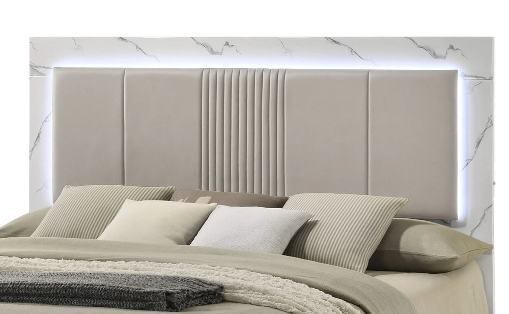 Queen Bedroom Set Two-Tone Marble & Lacquer Finish LED Lighting Collection Media 18