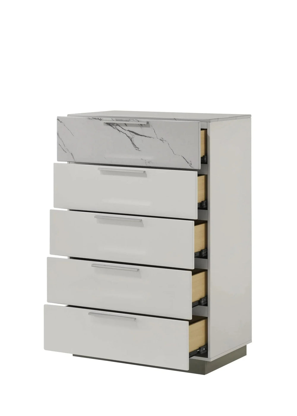 Queen Bedroom Set Two-Tone Marble & Lacquer Finish LED Lighting Collection Media 20