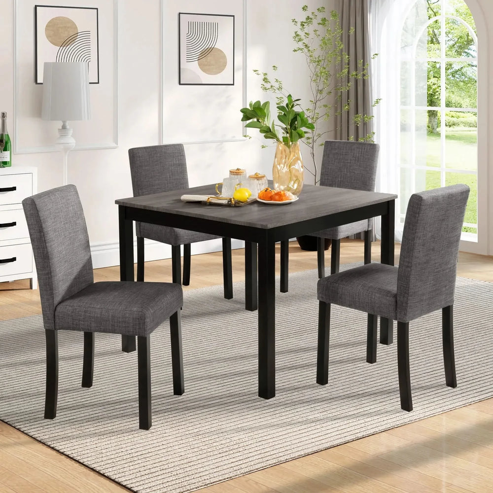 Dining Table Set Fabric & Wood Modern Seats 4 For Kitchen & Dining Media 2