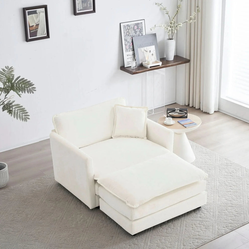 Modern Accent Chair with Ottoman, Living Room Club Chair Chenille Upholstered Armchair , Reading Chair for Bedroom, White - DTY Store