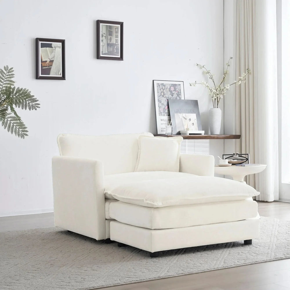 Modern Accent Chair with Ottoman, Living Room Club Chair Chenille Upholstered Armchair , Reading Chair for Bedroom, White - DTY Store