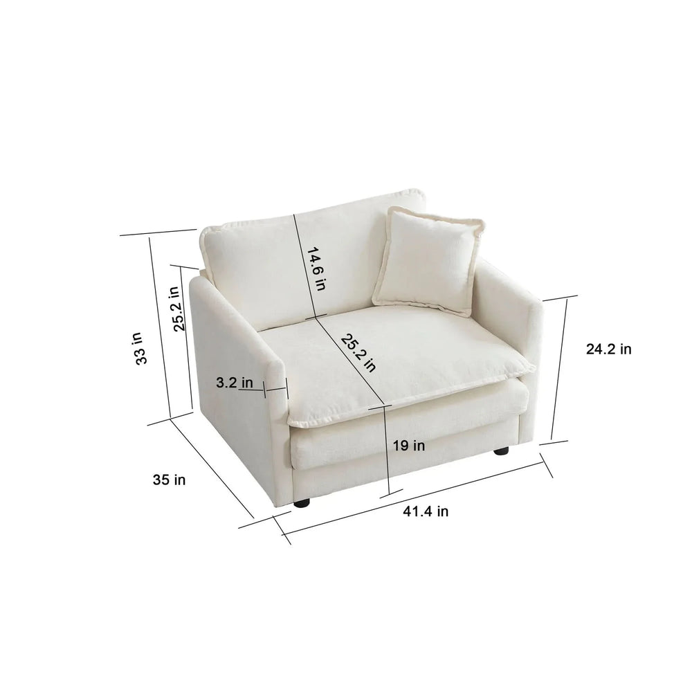 Accent Chair Chenille Upholstered Ottoman Reading Chair For Living Room White Media 7