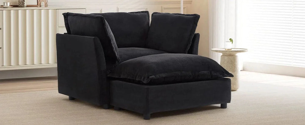 Armchair Sofa Chenille Upholstery Wide Seat & Curved Armrests With Ottoman Media 21