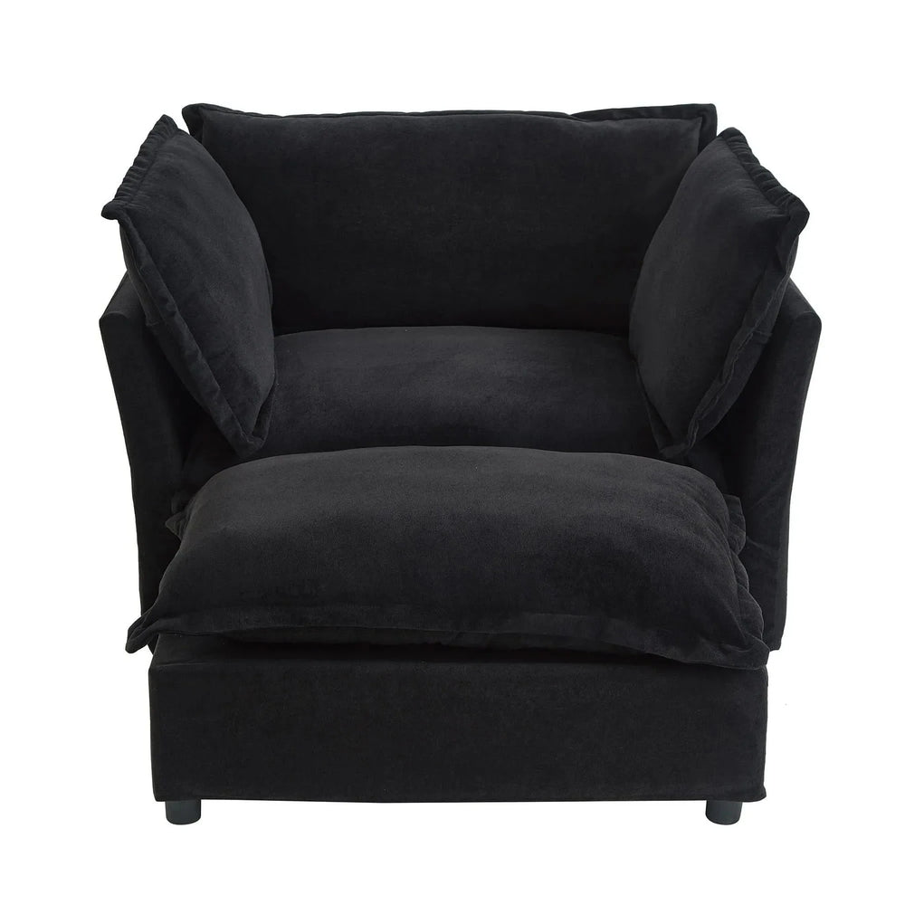 Armchair Sofa Chenille Upholstery Wide Seat & Curved Armrests With Ottoman Media 12
