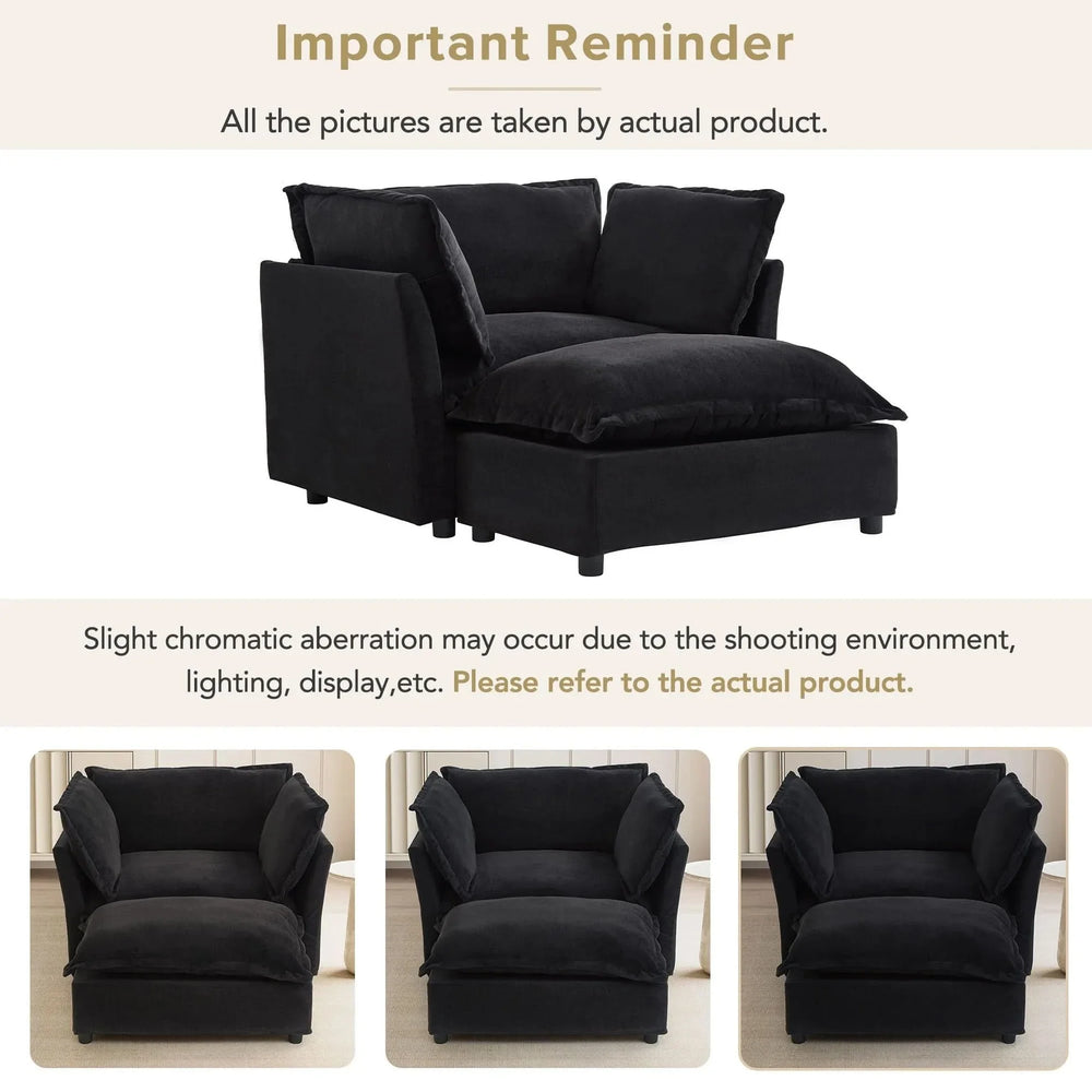 Armchair Sofa Chenille Upholstery Wide Seat & Curved Armrests With Ottoman Media 8