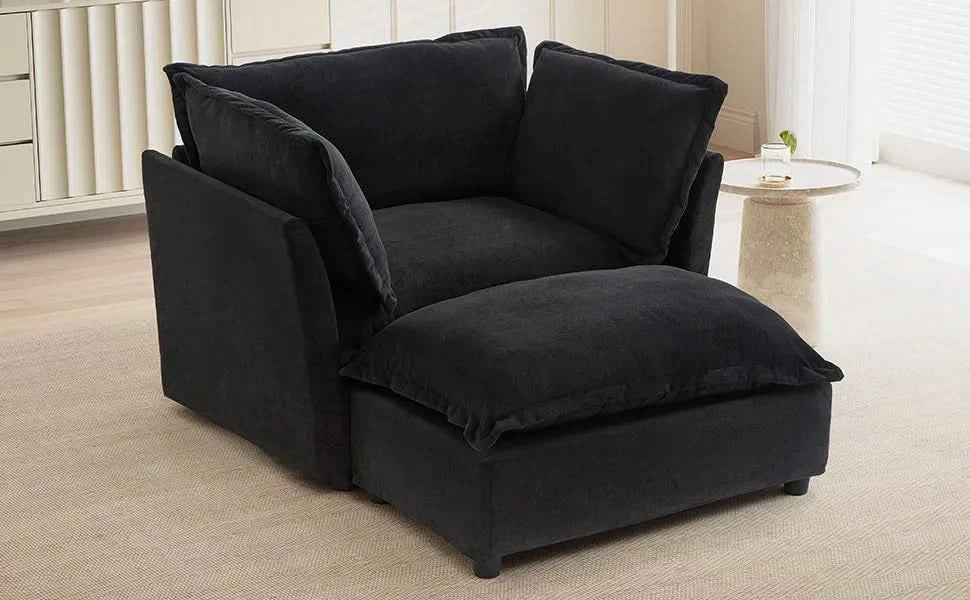 Armchair Sofa Chenille Upholstery Wide Seat & Curved Armrests With Ottoman Media 25