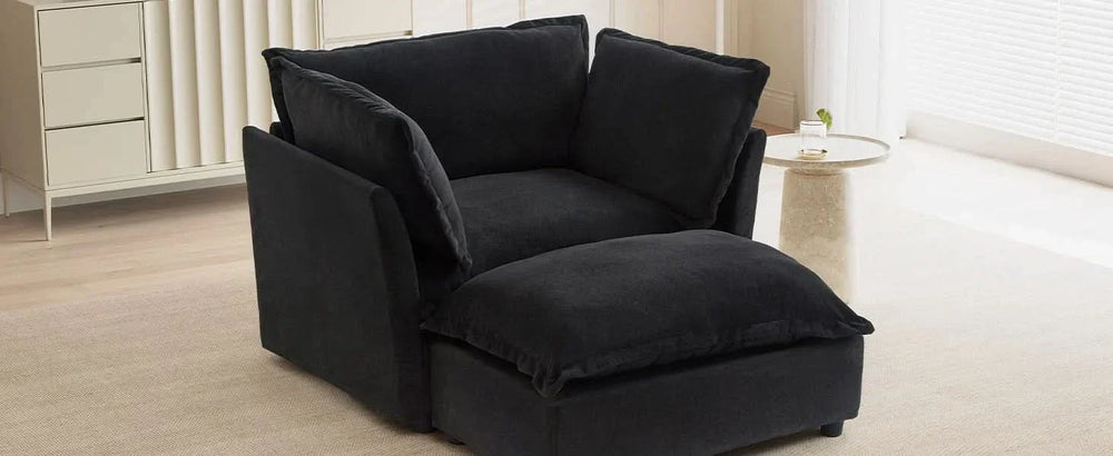 Armchair Sofa Chenille Upholstery Wide Seat & Curved Armrests With Ottoman Media 26