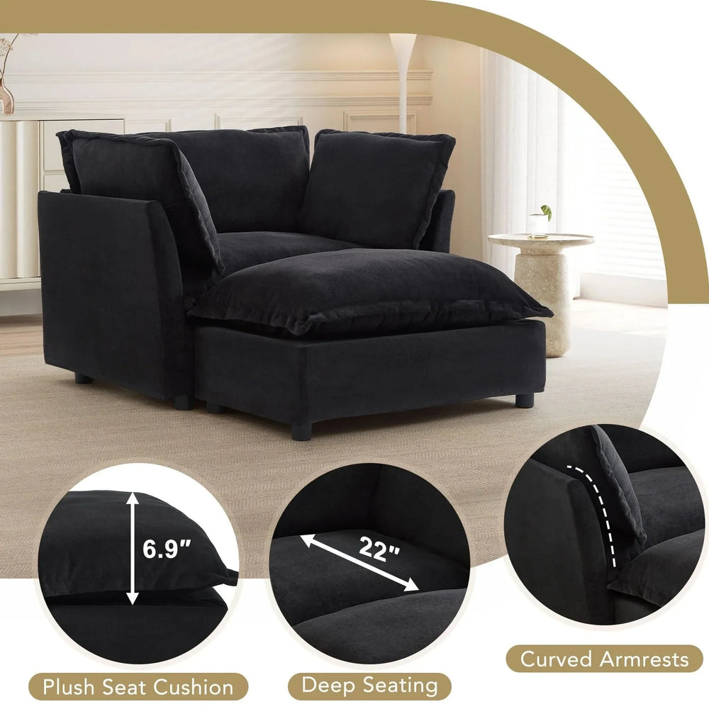 Armchair Sofa Chenille Upholstery Wide Seat & Curved Armrests With Ottoman Media 6