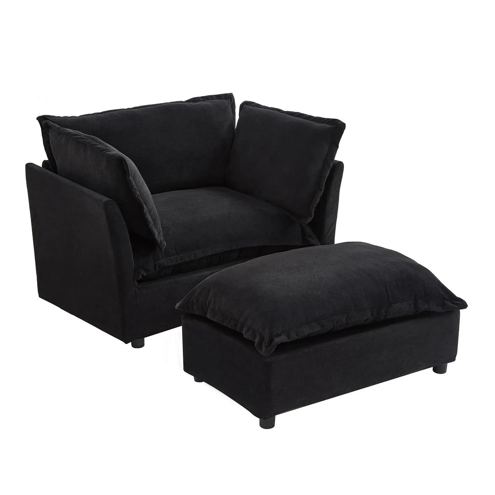 Armchair Sofa Chenille Upholstery Wide Seat & Curved Armrests With Ottoman Media 14