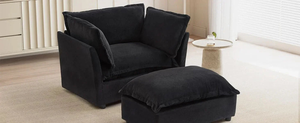 Armchair Sofa Chenille Upholstery Wide Seat & Curved Armrests With Ottoman Media 22