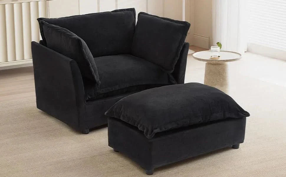 Armchair Sofa Chenille Upholstery Wide Seat & Curved Armrests With Ottoman Media 23