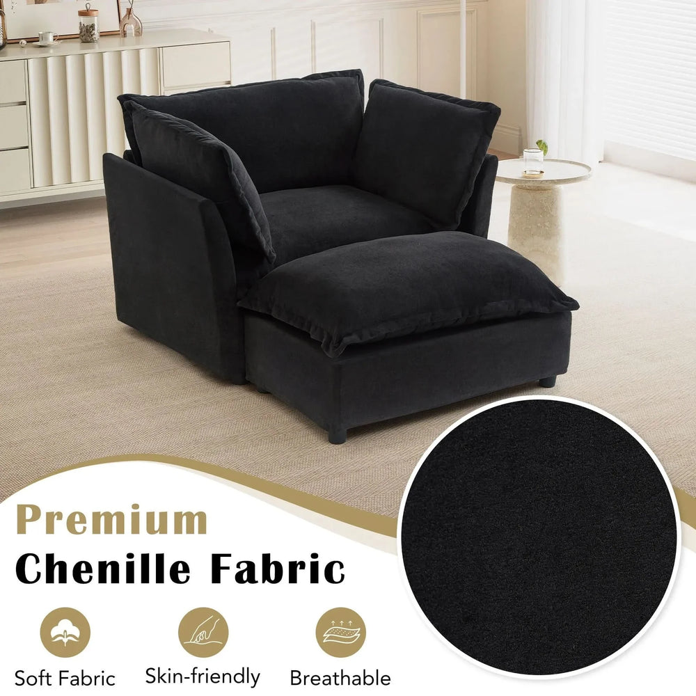 Armchair Sofa Chenille Upholstery Wide Seat & Curved Armrests With Ottoman Media 7