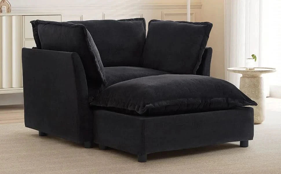 Armchair Sofa Chenille Upholstery Wide Seat & Curved Armrests With Ottoman Media 27