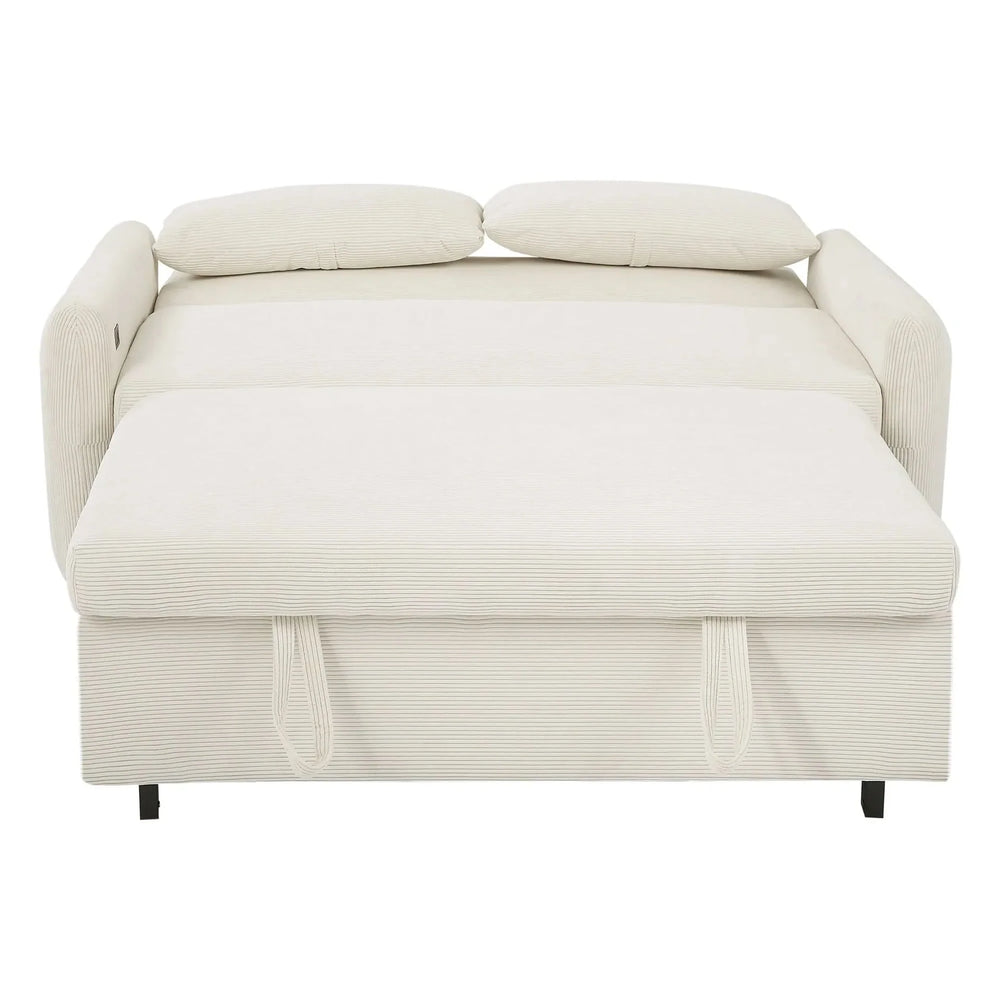 Convertible Sofa Bed Corduroy Beige With USB Ports Removable Pillows Media 17