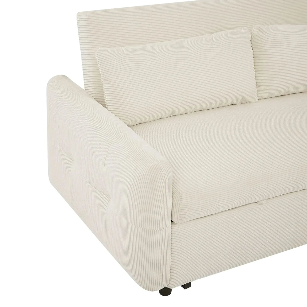 Convertible Sofa Bed Corduroy Beige With USB Ports Removable Pillows Media 28