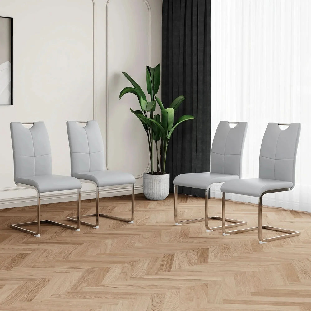 Dining Chairs Faux Leather Padded Seat & Chrome Metal Legs Modern Set of 4 Media 1
