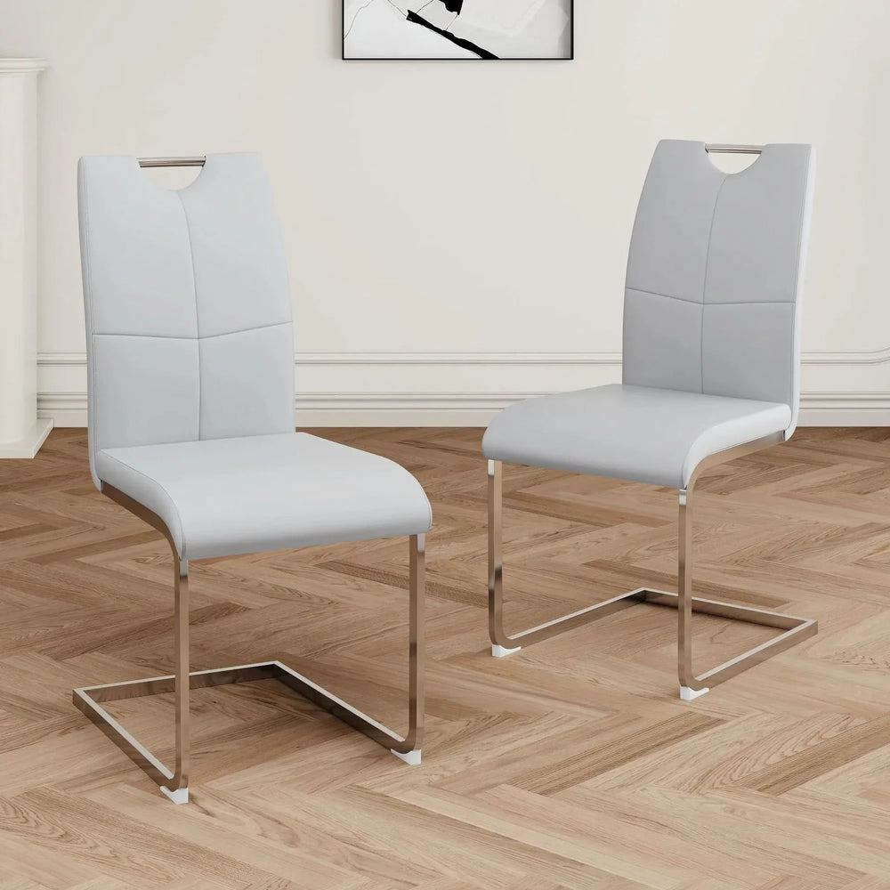 Dining Chairs Faux Leather Padded Seat Chrome Metal Legs Modern Set Of 2 Media 1
